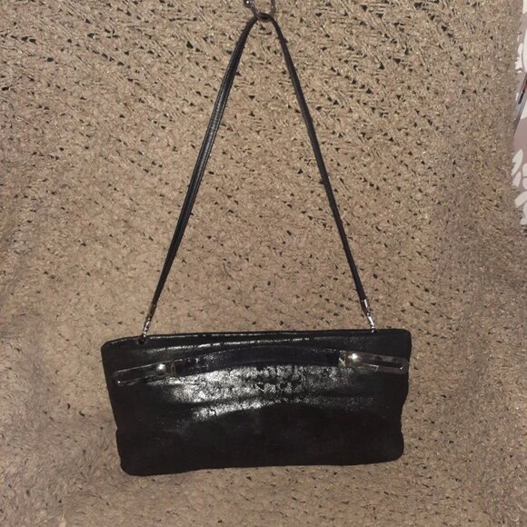 DUE FRATELLI-Vintage-Black Oiled Suede-Paisley Pattern-Hand/Shoulder-Near Mint - Picture 4 of 5